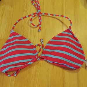 AEO red blue stripe triangle string bikini top Medium